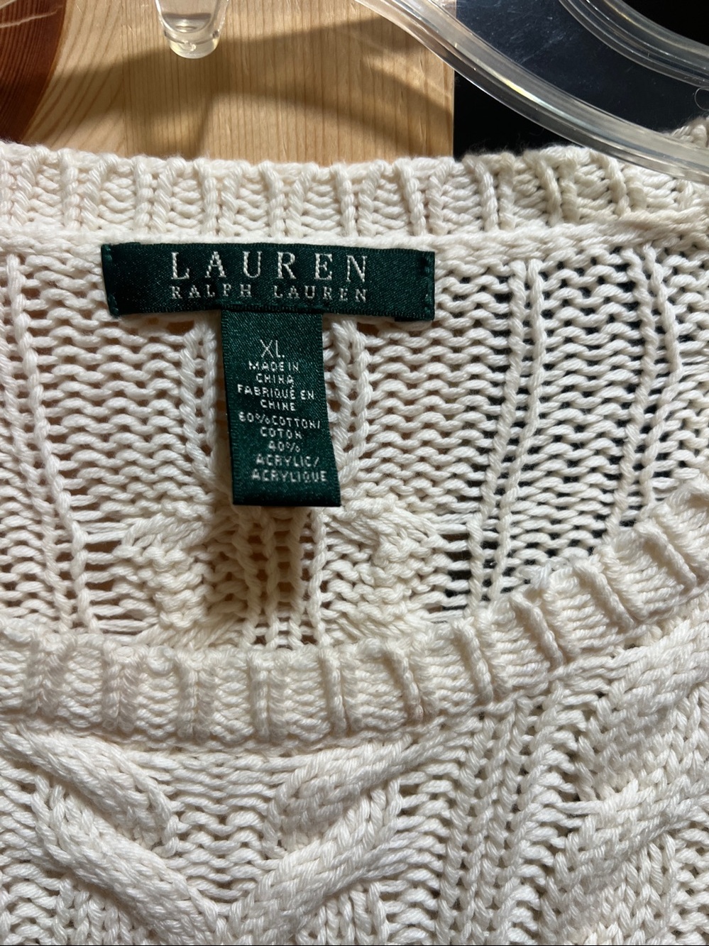 Ralph Lauren Cream Cable-Knit Crewneck Sweater size x large - Picture 2 of 12